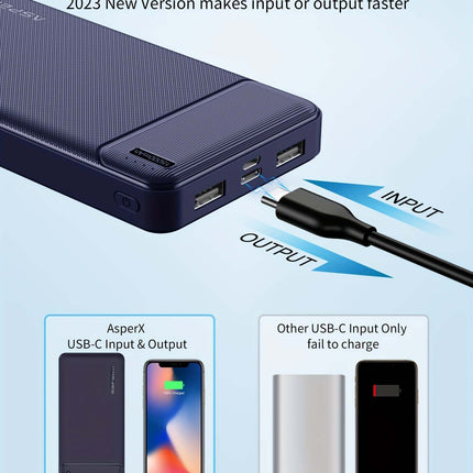 AsperX, Power Bank, 15000mAh, 2-Pack, Rechargeable Battery Pack For Heated Vest, Jackets, USB-C Out And In, Dual USB A, External Battery Pack For IPhone, Samsung, Android, And More