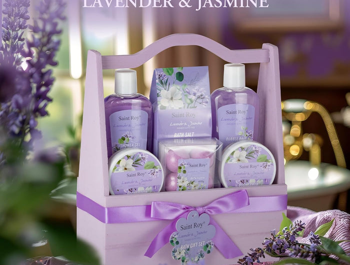 Spa Gift Basket for Women, Luxurious 13Pc Lavender Jasmine Bath Gift Set, Perfect Birthday & Mothers Gifts Idea, Relaxing Home Spa Kit with Body Wash, Bath Bombs, Bubble Bath, Body Lotion & More Gifts for Mothers Day