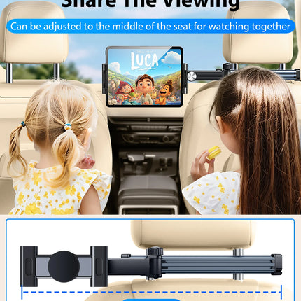 Tablet Holder Mount for Car Headrest Back Seat 360 Rotate Phone Stand Long Arm Adjustable with 2 Hook Fit for 4.7-12 Device