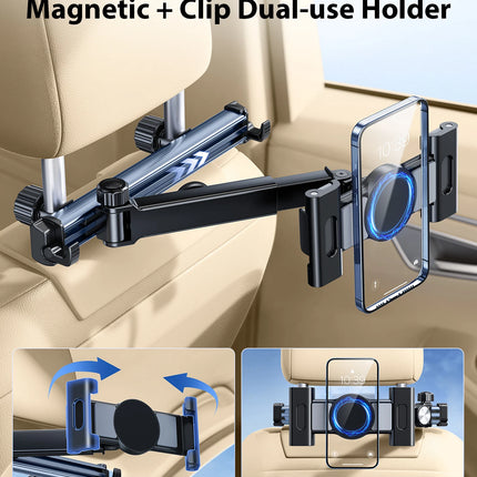 Tablet Holder Mount for Car Headrest Back Seat 360 Rotate Phone Stand Long Arm Adjustable with 2 Hook Fit for 4.7-12 Device