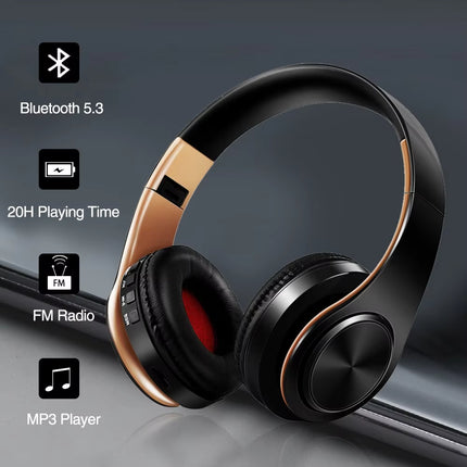 High-Fidelity Bluetooth Stereo Earphones with FM Radio, SD Card Support, and Built-in Microphone for Mobile Devices - Compatible with Xiaomi, iPhone, and Samsung Tablets