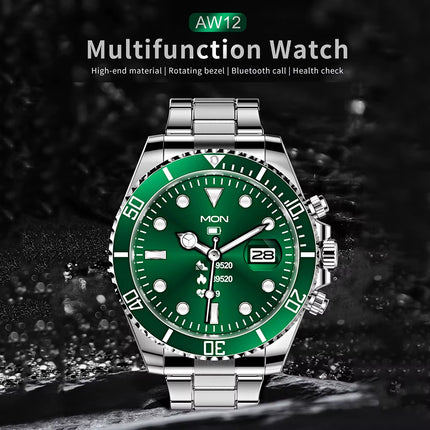 AW12 Bluetooth Smartwatch for Men and Women - Waterproof Fitness Tracker with Call Function and Steel Wristband