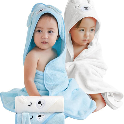 Baby Hooded Bath Towel,2 Pack  Babie Towels for Newborn,Infant,Toddler,Ultra Absorbent Soft (White Bear+Blue Bear)