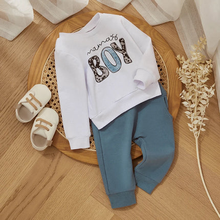 Casual New Baby Boys Long Sleeve Outfits Clothes Fashion Letter Print Sweatshirt Tops Elastic Pants Suit for Baby Fall Clothing