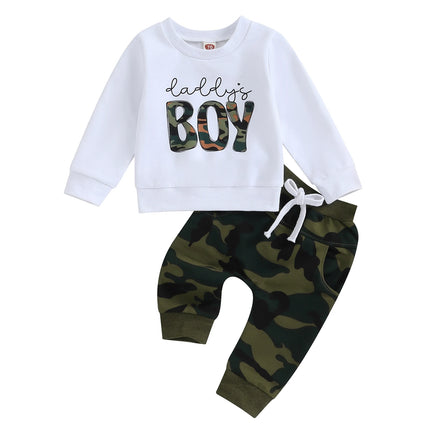 Casual New Baby Boys Long Sleeve Outfits Clothes Fashion Letter Print Sweatshirt Tops Elastic Pants Suit for Baby Fall Clothing