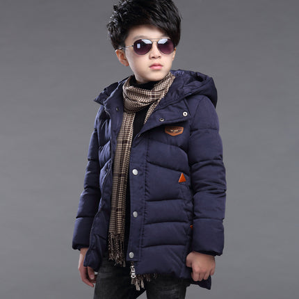 2025 New Winter Keep Warm Teenage Boys Jacket 5-14 Years Long Slim Fit Fashion Hooded Coat For Kids Children Outdoor Windbreaker