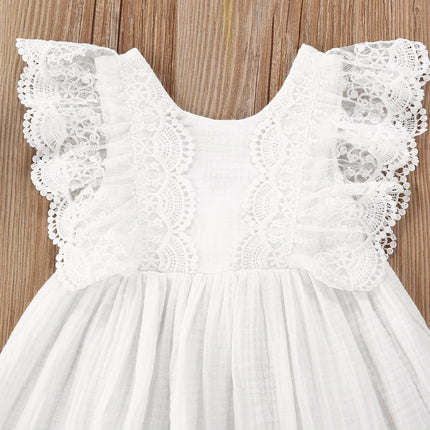 0-5Y Kids Girls White Dress Baby Summer Clothing Children Lace Ruffle Bow A-line Dress Toddler Casual Princess Dresses
