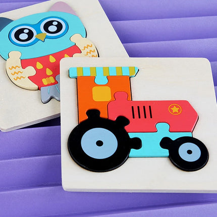 Kids Wooden Toys 3D Wood Puzzle Cartoon Animals Cognitive Jigsaw Puzzle Early Learning Educational Toys For Children Gift