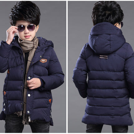 2025 New Winter Keep Warm Teenage Boys Jacket 5-14 Years Long Slim Fit Fashion Hooded Coat For Kids Children Outdoor Windbreaker