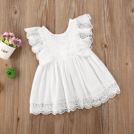 0-5Y Kids Girls White Dress Baby Summer Clothing Children Lace Ruffle Bow A-line Dress Toddler Casual Princess Dresses