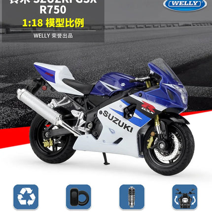 Welly 1:18 Suzuki GSX-R750 Die Cast Vehicles Collectible Hobbies Motorcycle Model Toys