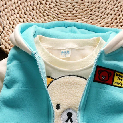 Baby Boys And Girls Clothing Set Tricken Fleece Children Hooded Outerwear Tops Pants 3PCS Outfits Kids Toddler Warm Costume Suit
