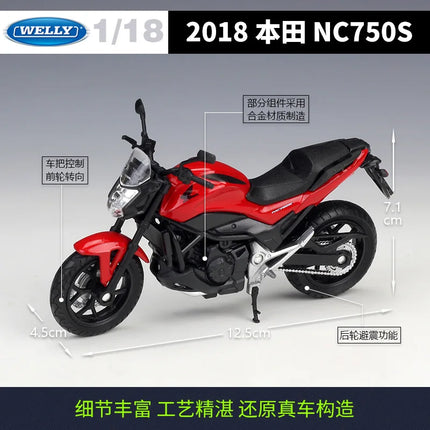 Welly 1:18 2018 Honda NC750S Die Cast Vehicles Collectible Hobbies Motorcycle Model Toys