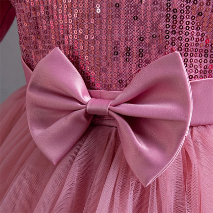 Baby Girl Fluffly Pink Princess Dress Toddler Infant Wedding Party Prom Gown Children Sequin 1st Birthday Baptism Evening Dress
