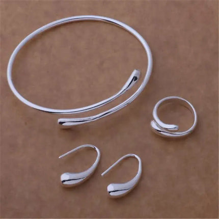 high quality 925 Silver Plated jewelry refined noble women wedding party bracelet rings earrings Jewelry Set