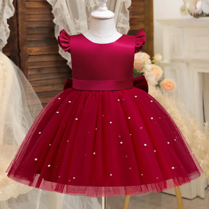 Girls Pearls Dress Elegant Princess Wedding Gown Kids Dresses For Girl Children Birthday Party Tulle Dress 3-8Yrs Vestidos