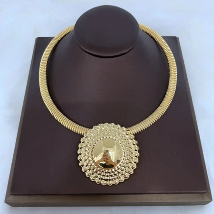 Dubai Jewelry Set for Women Round Beads Pendant Necklace and Earrings Gold Plated Jewelry for Weddings Bride Accessory Gift