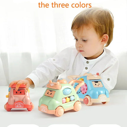 Kid Pull Along Toy Walking Trolley Musical Light Up Car Toy Crawling To Walking Learning Toys Cartoon Polyhedral Trolley Car Toy