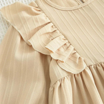 Plain Casual Girls Dress Autumn Long Sleeved Pleated Kids Dresses for Girls Pink Clothes Fashionable New Children's Clothing