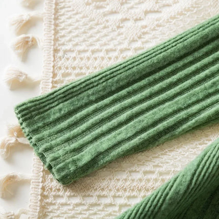 Baby Girl Button Front Solid Rib Knit Long-sleeve Dress Soft and Comfortable Perfect for Outings Daily Casual Wear Kids Clothes