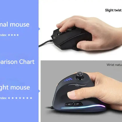 C-18 Vertical Gaming Mouse 10000 DPI Programmable 11 Buttons USB Wired RGB Optical Remote Mouse Gamer Mice For Laptop PC