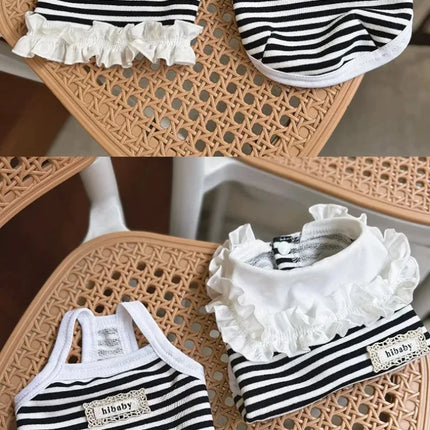 Pet Summer Clothes Pet Couple Striped Shirt Pet Tank Top Dog Cat Universal Knitted Teddy Shirt Puppy Clothing Dog Cooling Vest