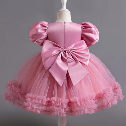 Baby Girl Fluffly Pink Princess Dress Toddler Infant Wedding Party Prom Gown Children Sequin 1st Birthday Baptism Evening Dress