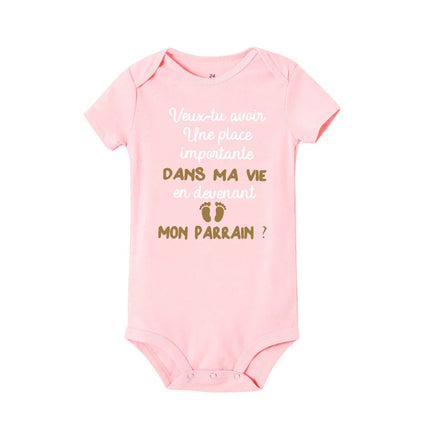 Do You Want To Becoming My Godfather Newborn Baby Clothes Ask Parrain Toddler Jumpsuits Boy Girl Bodysuits Short Sleeve Outfits