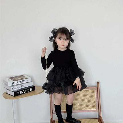 Baby Girl Black Tutu Dress Long Sleeve Autumn Child Princess Dresses 1-8Y Children Clothes One Piece Puffy Vestidos Elegant