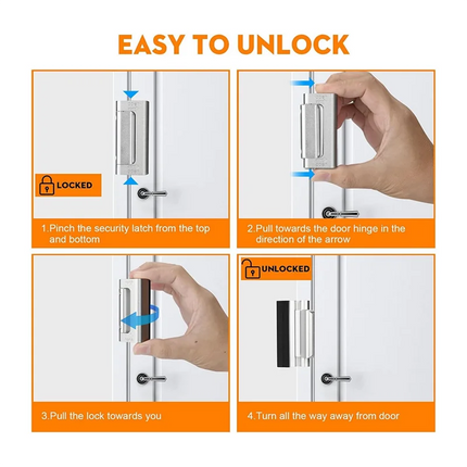 FULL-2Pack Home Security Door Reinforcement Lock Security Door Locks Home Prevent Unauthorized Entry Forkids Safety Silver