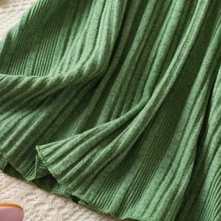 Baby Girl Button Front Solid Rib Knit Long-sleeve Dress Soft and Comfortable Perfect for Outings Daily Casual Wear Kids Clothes