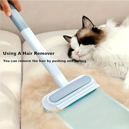 2-in-1 Pet Hair Remover Brush for Dogs & Cats - Dual-Action Bristle & Rubber Brushes with Washable Blue & Gray Bristles