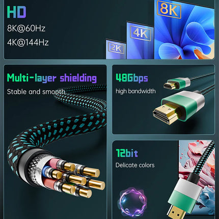 8K HDMI to HDMI 2.1 Cable 48Gbps High Speed 8K 60Hz 4K HDMI-compatible Cable for Switch Laptop Monitor Camera TV Smart Devices