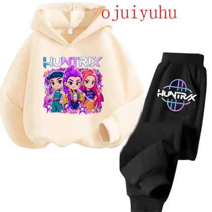 2025 movie korean style Sets Children Hoodies Kpop Demon Hunters Pullover Sweatshirt Trucksuit Cartoon Girls Boy Kids Clothes