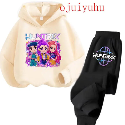 2025 movie korean style Sets Children Hoodies Kpop Demon Hunters Pullover Sweatshirt Trucksuit Cartoon Girls Boy Kids Clothes