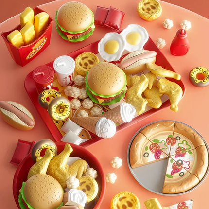 Kid Kitchen Toy Set Simulation Make Hamburger Pizza Fries Pretend Play Food Cooking Cutting Game Montessori Interactive Toy Gift