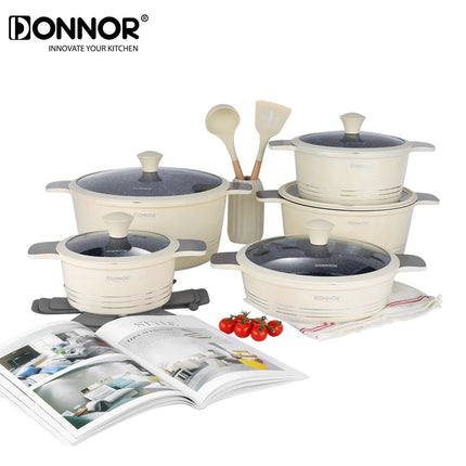 DONNOR Ceramic Cookware Set,Healthy Non-stick Cookware Set Suitable for Induction Cooktops/DishwashersFree of PFAS,PFOA and PTFE