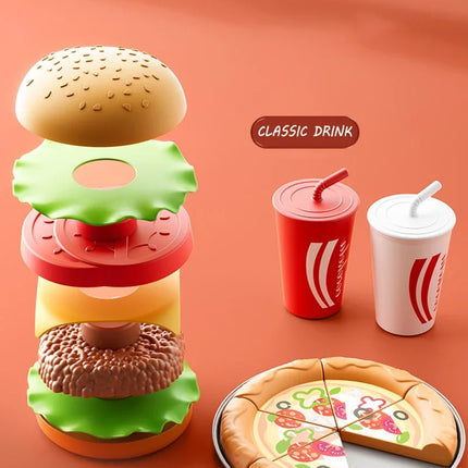 Kid Kitchen Toy Set Simulation Make Hamburger Pizza Fries Pretend Play Food Cooking Cutting Game Montessori Interactive Toy Gift