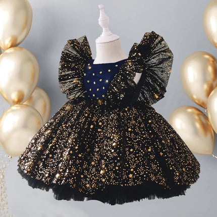 Baby Girl Halloween Costume Toddler Girl Black Beaded Evening Party Dress 12M Girls Princess Tutu Gown Infant Birthday Outfits