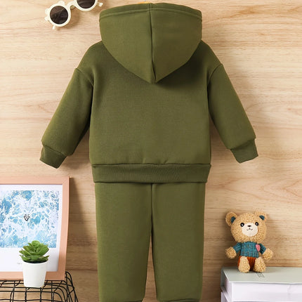 Baby Boy KING Crown Pattern Fleece Hoodie+Casual Pants Two Piece Set Spring and Autumn Sportswear