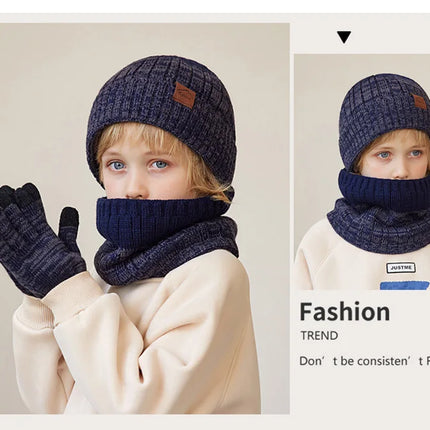 2/3Pcs Kids Winter Hat Scarf Gloves Set Warm Children Beanie Hats Neck Warmer Non Slip Gloves Child Boys Cap Kids Gift 4-10Y