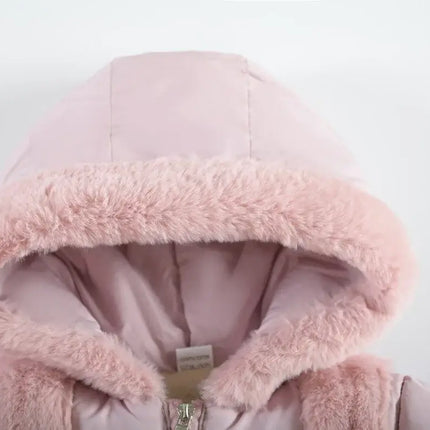 1 2 3 4 Years Baby Girls Jacket Winter New Solid Color Butterfly Decoration Lining Plush Warm Hooded Zipper Down Cotton Outwear