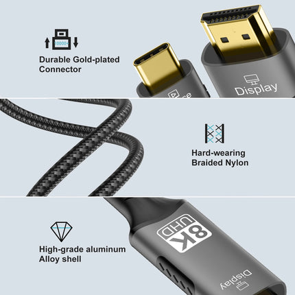 USB C to HDMI Cable 8K@60Hz 4K@120Hz Type C to HDMI-Compatible HDTV Cable for TV Converter MacBook Air iPad USB-C HDMI Adapter
