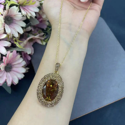 one set jewelry women's baroque and oval zircon brown RING/bracelet/pendant necklace earrings