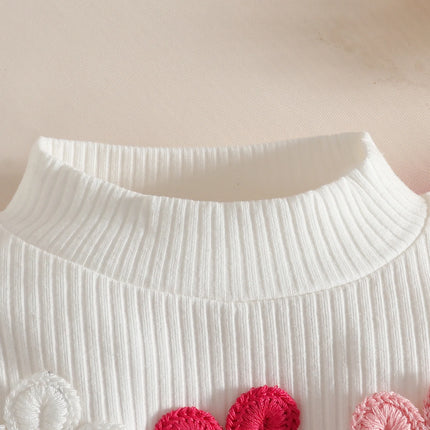 Baby Girl Outfit Set 0 - 3Y Baby Clothing Mock Neck Flower Applique Ribbed Top and Color Block Bow Skirt Cute Casual Party Wear