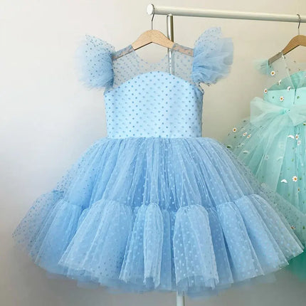 Girls Pearls Dress Elegant Princess Wedding Gown Kids Dresses For Girl Children Birthday Party Tulle Dress 3-8Yrs Vestidos