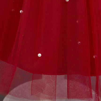 Girls Pearls Dress Elegant Princess Wedding Gown Kids Dresses For Girl Children Birthday Party Tulle Dress 3-8Yrs Vestidos