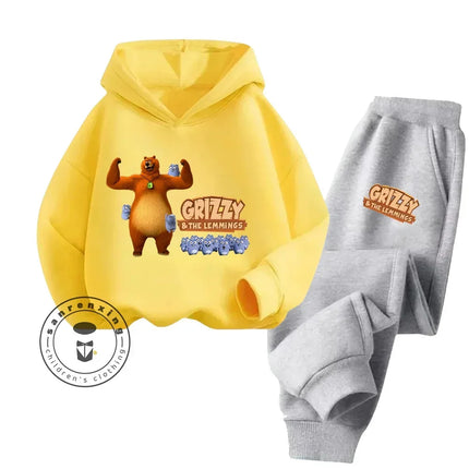 2024 Cartoon Grizzy the Lemmings Fall/Winter New Cotton 3-14 Year Old Boys and Girls Casual Hot Kawaii Printed Tracksuit