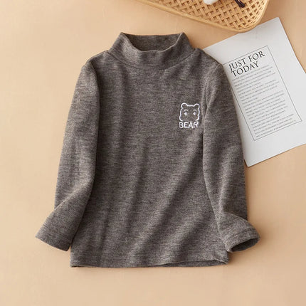 Children's T-Shirts Bear Embroidery and Fleece Long Sleeve Base Shirt Girls Boys Clothes Girls Tshirts Kids Clothes Boys