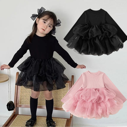 Baby Girl Black Tutu Dress Long Sleeve Autumn Child Princess Dresses 1-8Y Children Clothes One Piece Puffy Vestidos Elegant